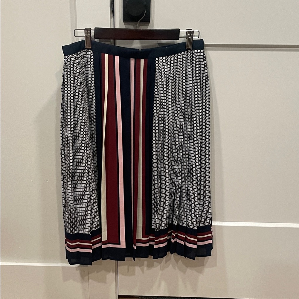 Lands' End Navy and Burgundy A-Line Skirt